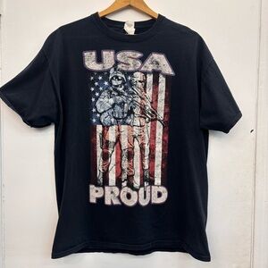 Vintage Y2K USA Proud Men’s Black Graphic T-Shirt Size XL